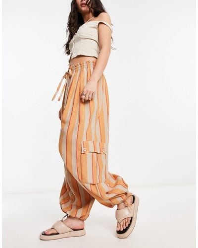 Free People Striped Tie-detail Cargo Trousers - Natural