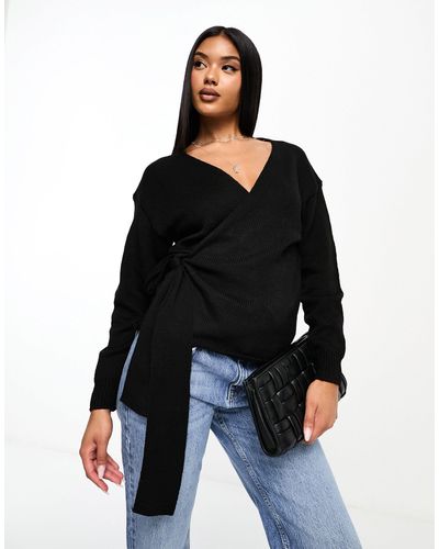 Glamorous Wrap Front Sweater - Black