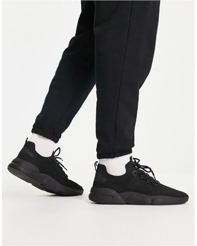 Pull&Bear Lace Up Runner Trainers - Black