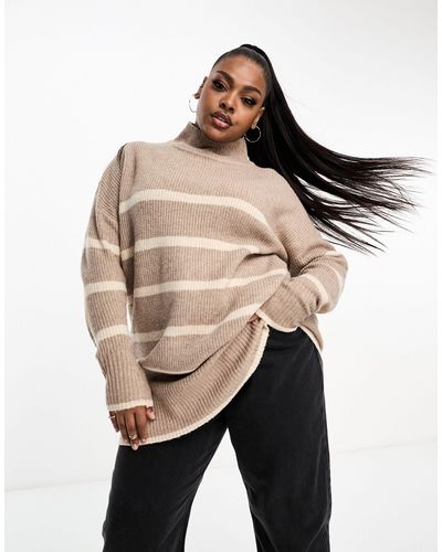 Yours Roll Neck Stripe Sweater - Natural