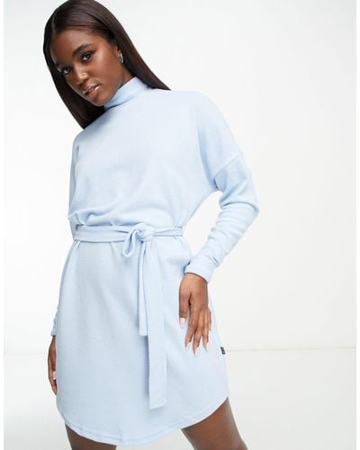 Noisy May Exclusive Tie Waist High Neck Knit Mini Dress - Blue