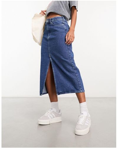 ONLY Denim Midi Skirt With Front Split - Blue