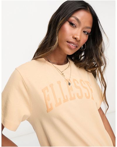 Ellesse Tressa - t-shirt marrone chiaro con logo stile college - Neutro