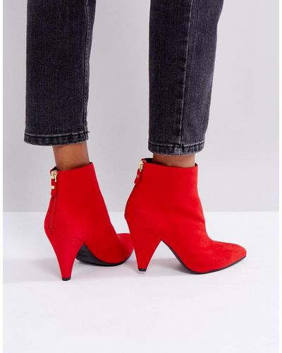 New Look Suedette Cone Heeled Boot - Red