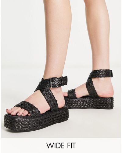 Raid Wide Fit Crystal Flatform Sandals - Black