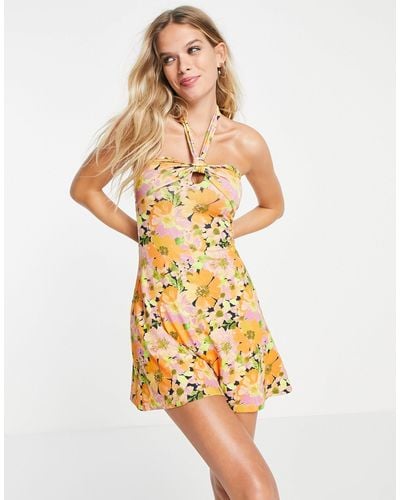 TOPSHOP Blurred Summer Floral Halter Flippy Dress - Multicolour