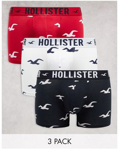 Hollister Confezione da 3 paia di boxer aderenti bianchi, rossi e neri con logo - Multicolore