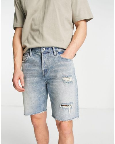 AllSaints – switch – shorts mit zierrissen und heller waschung - Blau