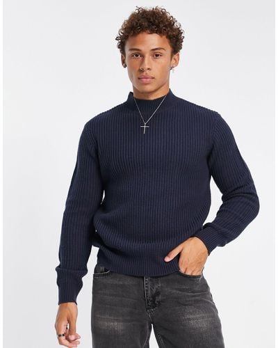 Le Breve Ribbed Turtle Neck Sweater - Blue