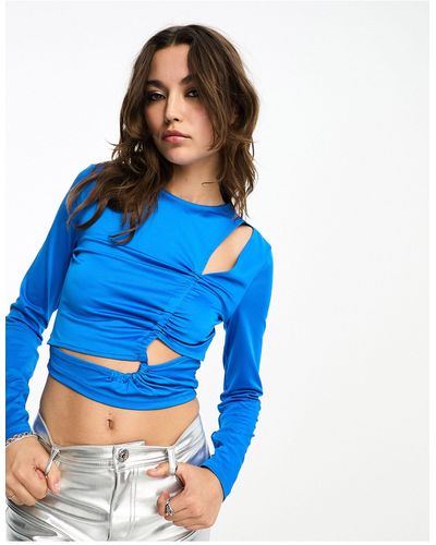 ONLY Ruched Cut Out Detail Top - Blue