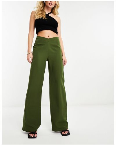 Naanaa Wide Leg Trousers With V-waist Detail - Green
