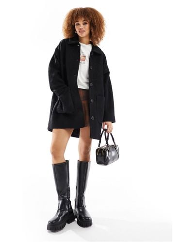 Monki Brushed Longline Coat - Black