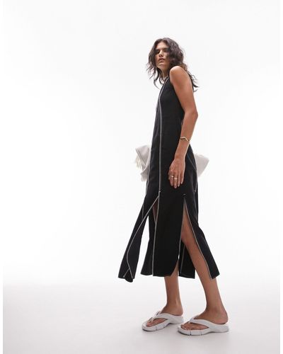 TOPSHOP Contrast Stitch Sleeveless Midi Dress With Splits - White