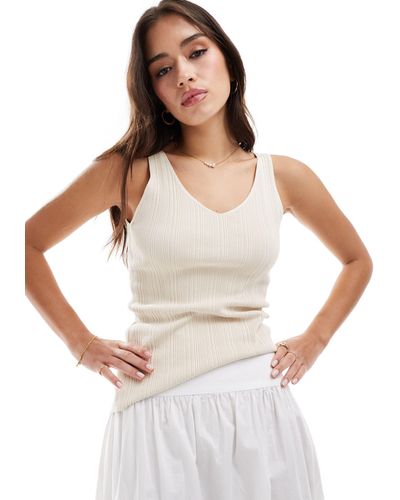 SELECTED Femme – geripptes trägertop aus strick - Weiß