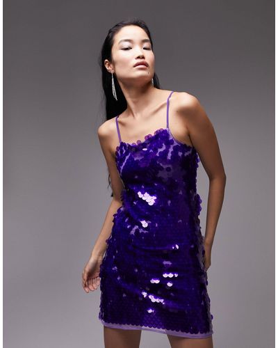 TOPSHOP Sequin Disc Mini Dress - Purple
