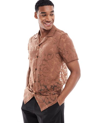 ASOS Short Sleeve Regular Revere Collar Shirt - Brown