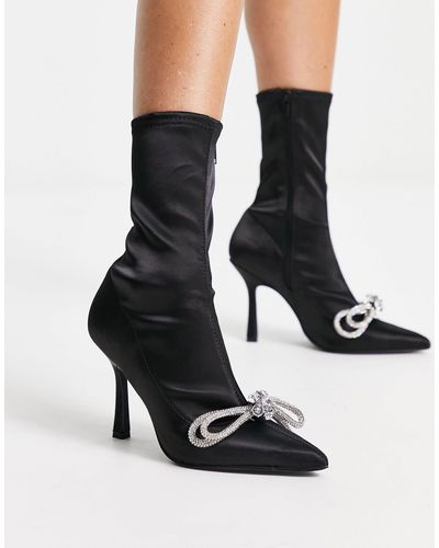 ASOS Empress Heeled Bow Embellished Sock Boots - Black