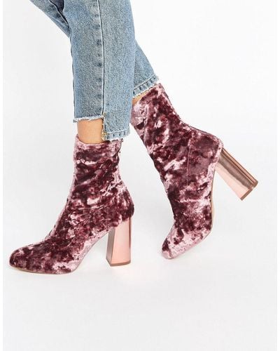 Missguided Velvet Blocked Heeled Sock Boots - Pink