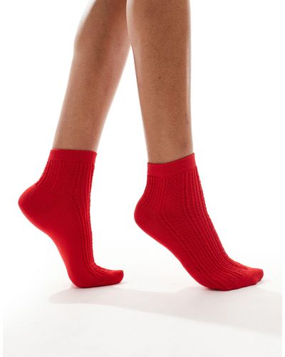 SUI AVA Sofie Pointelle Ankle Socks - Red