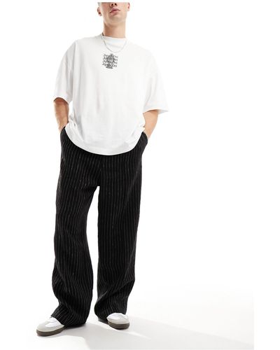 Weekday Uno Relaxed Fit Linen Tailored Trousers - White