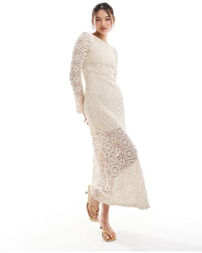 River Island Crochet Backless Maxi Dress - White