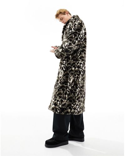 ASOS Oversized Longline Leopard Print Faux Fur Coat - Black