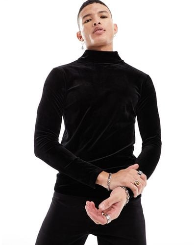 ASOS Muscle Fit Long Sleeve T-shirt With Turtle Neck - Black