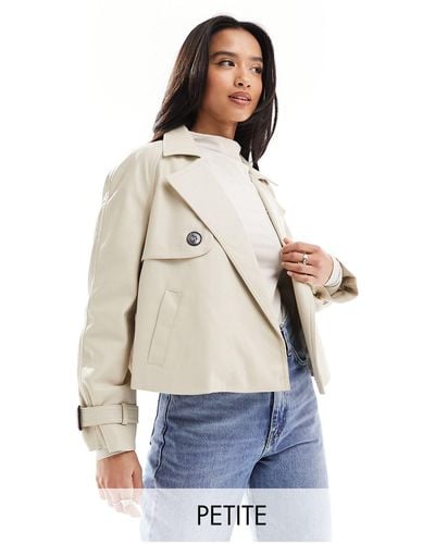 River Island Petite Faux Leather Crop Trench Coat - White