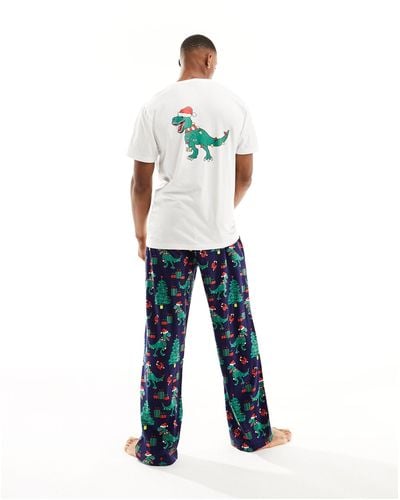 ASOS Pyjama Set With Christmas Dinosaur Print - Blue