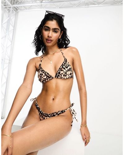 River Island Frill Traingle Leopard Print Bikini Top - Brown