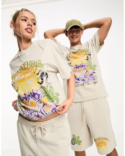 Reclaimed (vintage) T-shirt d'ensemble unisexe à inscription blurred vision - taupe - Multicolore