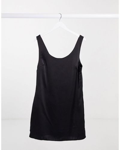 UNIQUE21 Satin Scoop Neck Mini Dress - Black