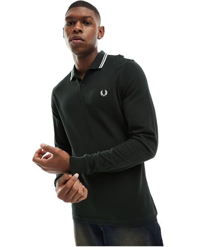 Fred Perry Twin Tipped Long Sleeve Polo Shirt - Black