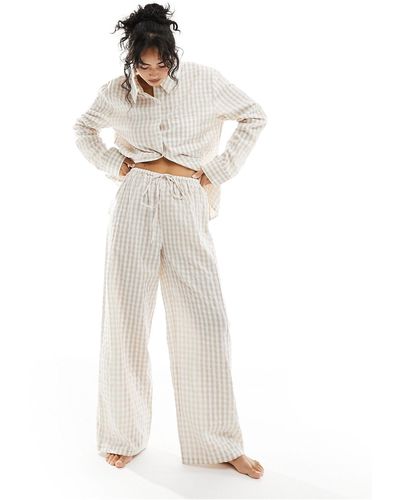 Luna Pantaloni del pigiama mix & match oversize beige a quadretti - Bianco