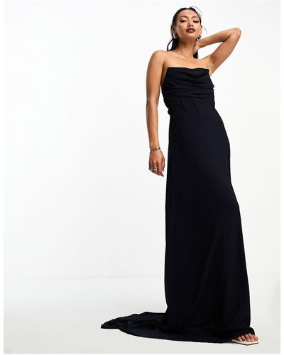TFNC London Bridesmaids Bandeu Corset Detail Maxi Dress - Black