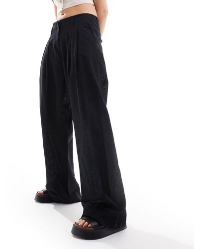 Monki Linen Tailored Wide Leg Pants - Blue