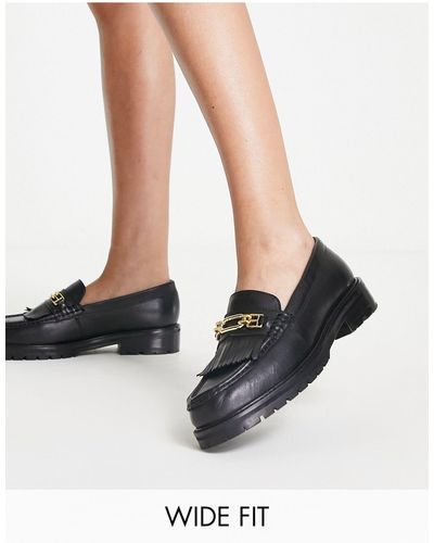 Schuh Wide Fit Lana Leather Tassel Loafers - Black