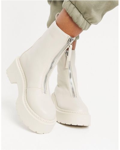 Missguided Chunky Ankle Boot With Zip Up Detail - Natural