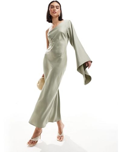 New Look One Shoulder Long Sleeved Satin Dress - White