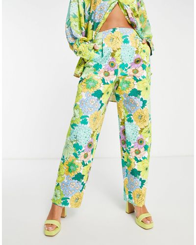 ASOS Pantalon fuselé en coton à fleurs rétro - Multicolore