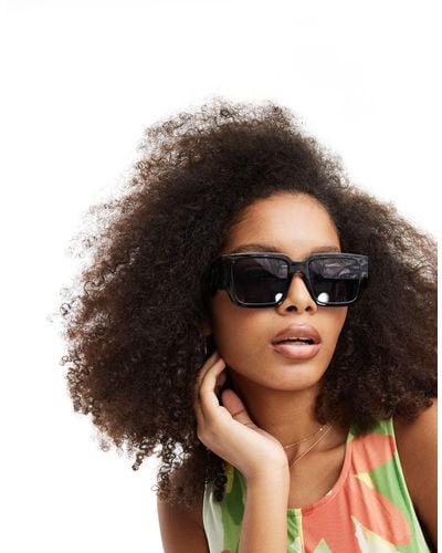 Vero Moda Oversized Square Sunglasses With Graphic Detail - Black