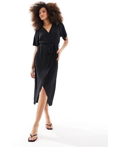 Y.A.S Plisse Wrap Midi Dress - Black
