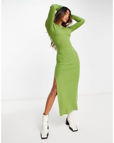 Pretty Lavish Twist Knot Back Knitted Midaxi Dress - Green