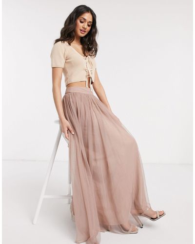 LACE & BEADS Tulle Maxi Skirt - Pink