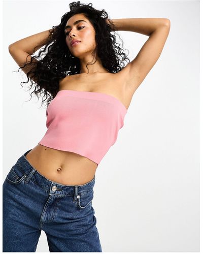 ASOS Knitted Bandeau Crop Top - Pink