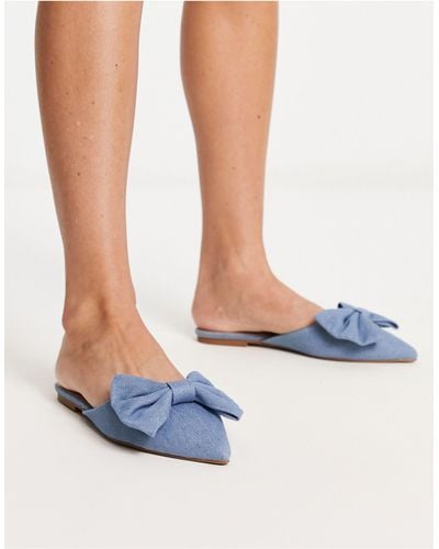 ASOS Lass Oversized Bow Pointed Flat Mules - Blue