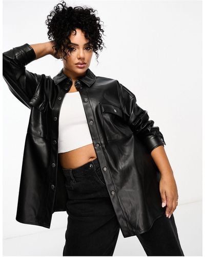 Noisy May Faux Leather Shirt - Black