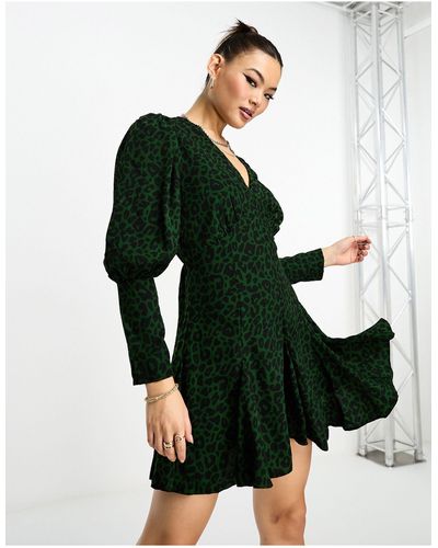 AX Paris Puff Sleeve Mini Dress - Green