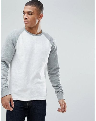 Abercrombie & Fitch Long Sleeve Baseball Top Contrast Sleeve In Grey/off White - Gray