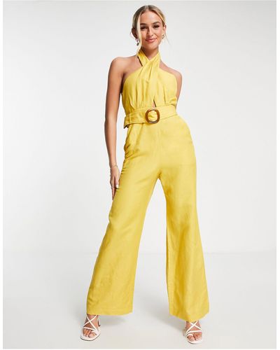 EVER NEW Cross Neck Belted Jumpsuit - Yellow